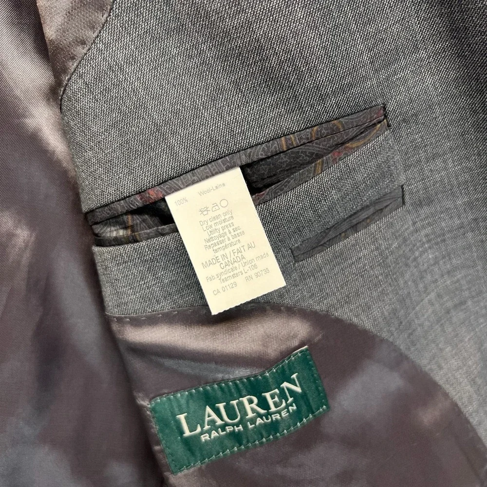 Lauren‎ Ralph Lauren Mens Suit Blazer Gray Lined Long Sleeve Classic Business 44